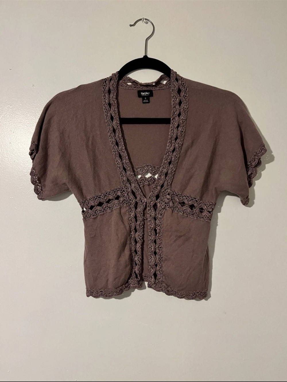 Mossimo Supply Co. Mauve Crochet-Trim Short Cardigan